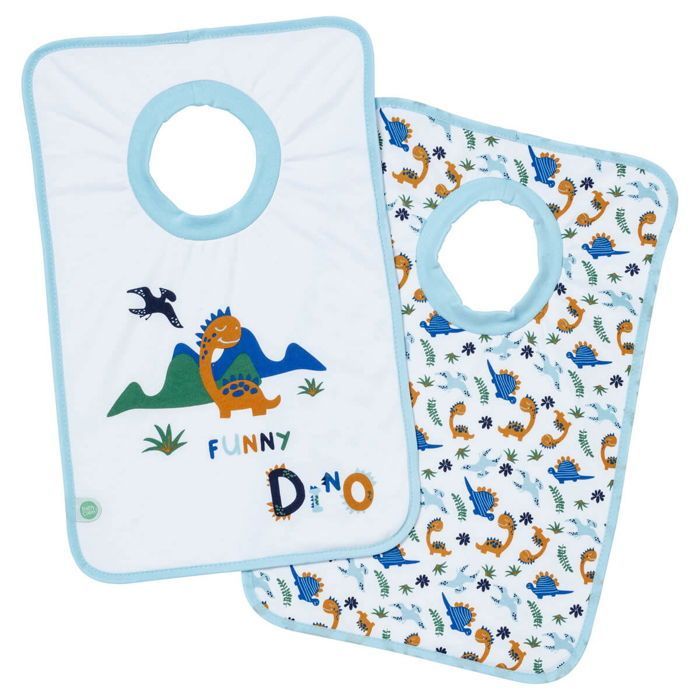 Babycalin - 2 bavoirs élastiques 6 mois Funny Dino - Bavoirs bébé 38x25 cm