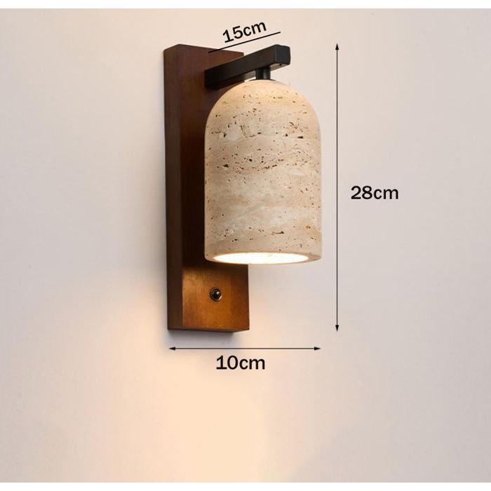 TOKTOP Vintage Indoor Wall Sconce, Wall Lamp with Natural Yellow Travertine Shade, E27 Industrial Wall Lighting