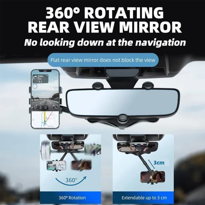 Support de téléphone pour Voiture,Support de Téléphone Rétroviseur Voiture Montage, Support Téléphone Voiture,360 Rotatif et A46