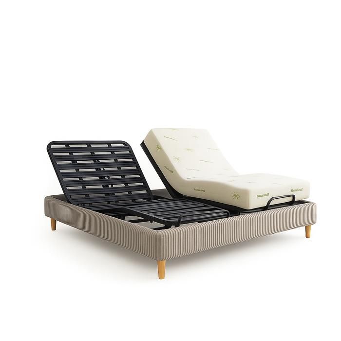 Set letto elettrico 200x200 grigio, composto da rete a doghe regolabile, bordo in velluto a coste e materasso.