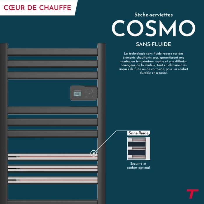 Flüssigkeitsloser elektrischer Handtuchwärmer – THOMSON – COSMO 500 W – WLAN-fähig – Schwarz – NF