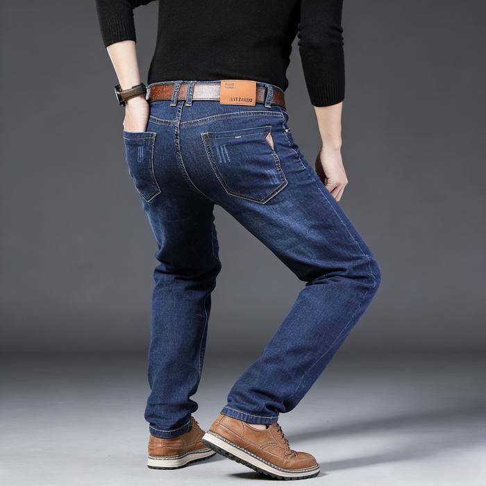 Men's Washed Denim Pants, Fashionable Men's Slim Fit Baggy Jeans, Size 48, Light Blue