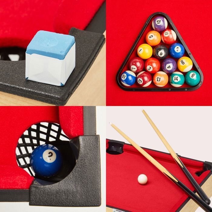 Tavolo da gioco multifunzione 4 in 1 KANGUI: calcio balilla con aste telescopiche, biliardo, ping pong e hockey.