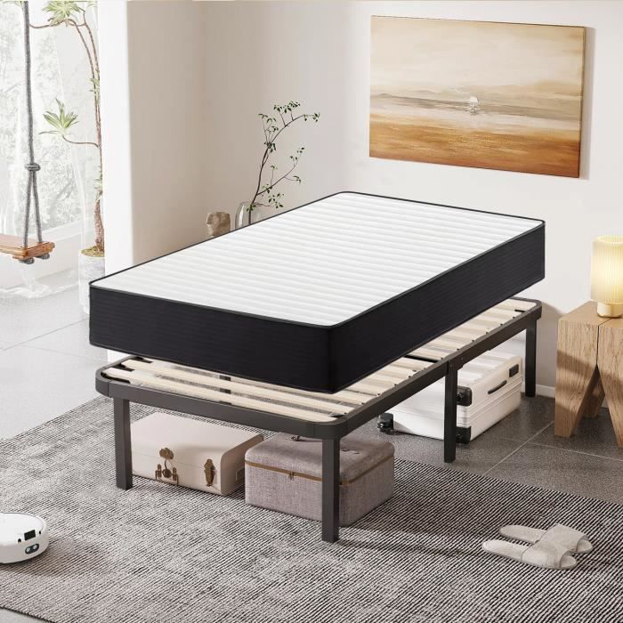 Conjunto de colchón y base de cama 90x190cm - FRIXOVEL - Espuma viscoelástica - Equilibrado - Negro