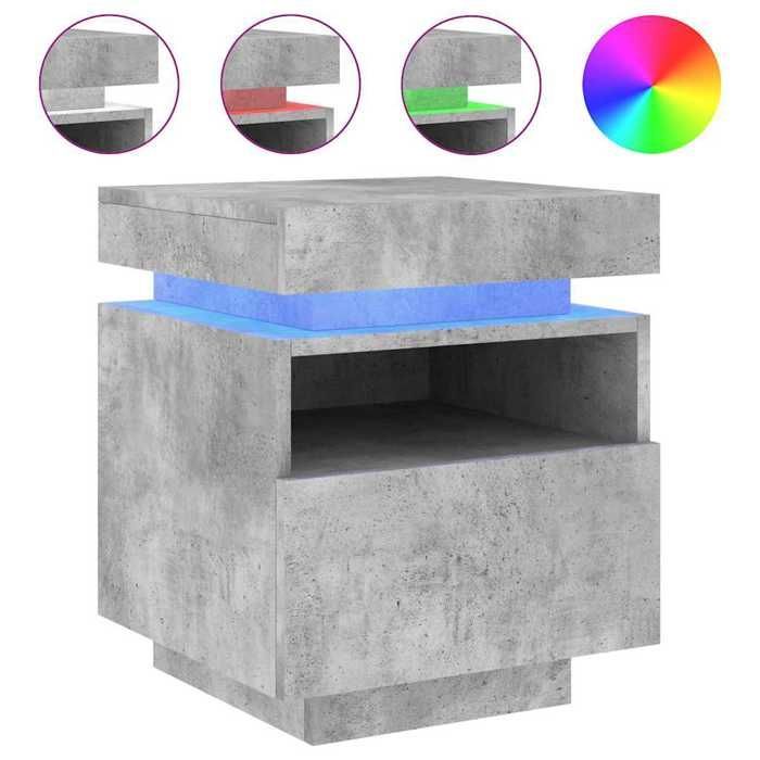 Mesa de cabeceira vidaXL com luzes LED, mesa de cabeceira com espaço de armazenamento, mesa de cabeceira para quarto, moderna, madeira cinza concreto 836790