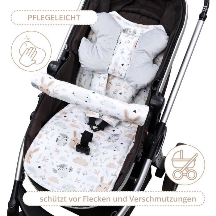 Pram seat insert cover - child stroller cover set with harness protector 75 x 35 cm elephant