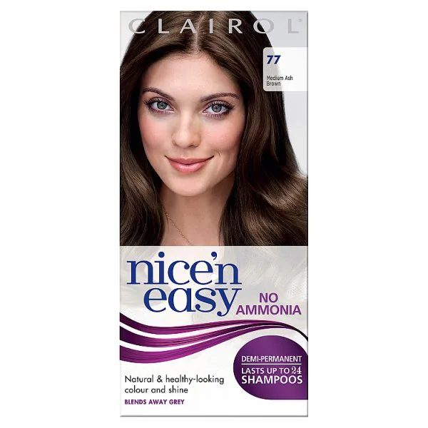Clairol Nice'n Easy barva na vlasy bez amoniaku, odstín 77 středně popelavě hnědá