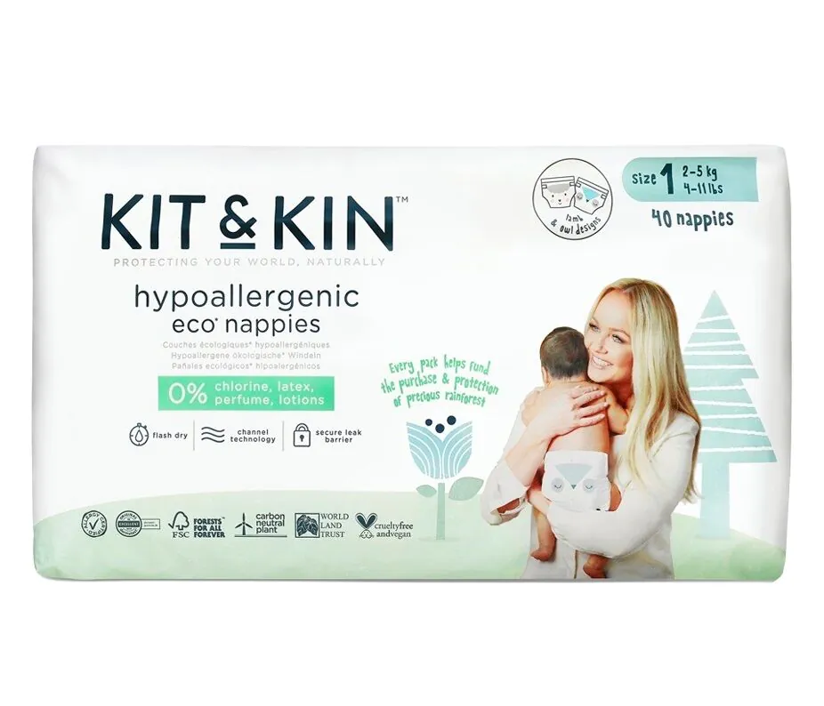 Kit And Kin Biodegradowalne Pieluszki Jednorazowe Rozm. 1 Mini Owieczka/Sówka