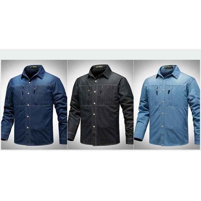 Retro-Jeanshemd für Herren – INSFITY – Übergröße – Langarm – Dunkelblau