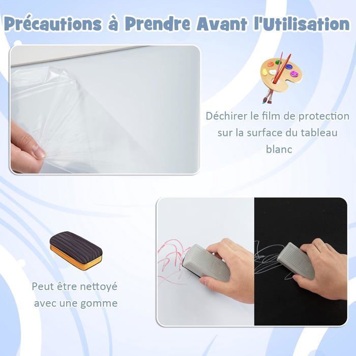 COSTWAY Tableau Enfant - Blanc Magnétique et Noir, Rouleau de Papier (Papier inclus), 3 Etagères et 2 Bac de Rangement Blanc