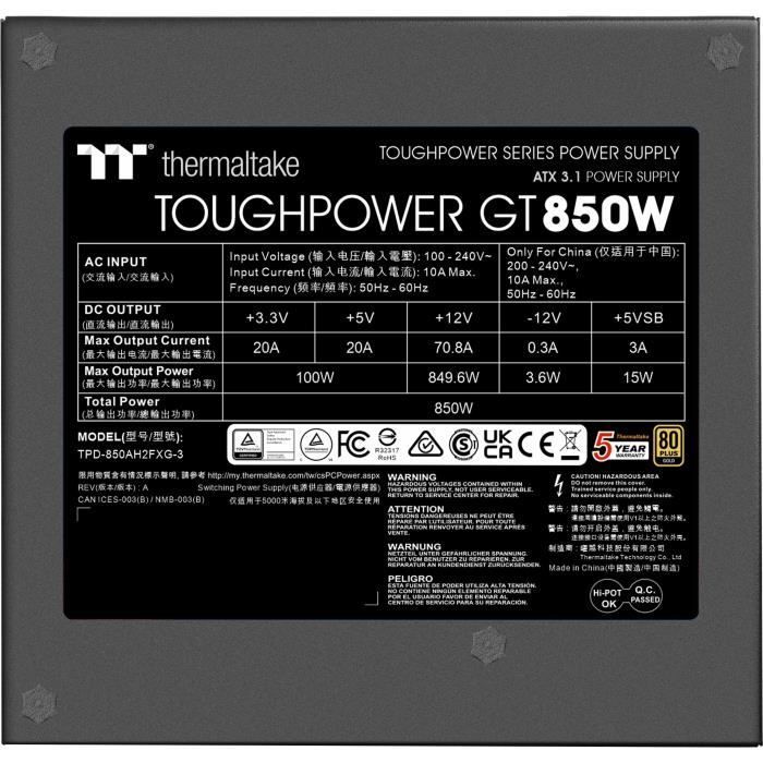 THERMALTAKE - Toughpower GT - Fonte de alimentação para PC - 850 W - 80+ Gold - ATX3.1 - Totalmente modular - PCI-E 5.1 12VHPWR