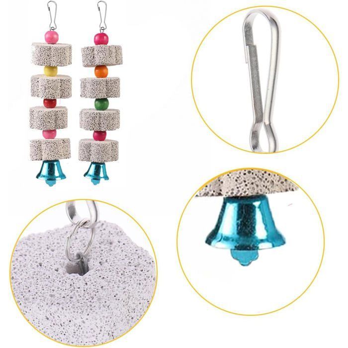 Conjunto de 2 pedras de cálcio com sino, brinquedos para mastigar para papagaios, hamsters e coelhos.
