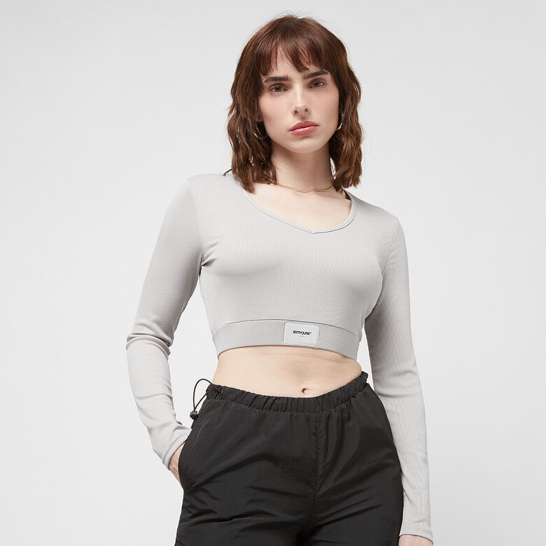 Langärmliges Crop-Top mit V-Ausschnitt