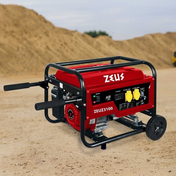 Generatore a benzina - ZEUZ - 3000 W - Autonomia 9 ore - Motore a 4 tempi - Monofase - Sistema AVR - Rosso
