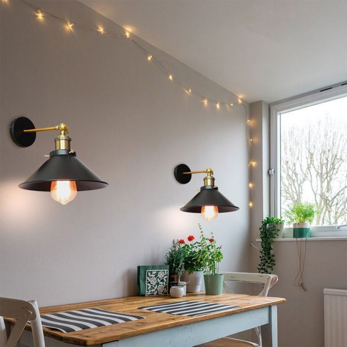 UNI Juego de 2 apliques de pared industriales con base E27, estilo retro loft, LED, para escaleras y baños.
