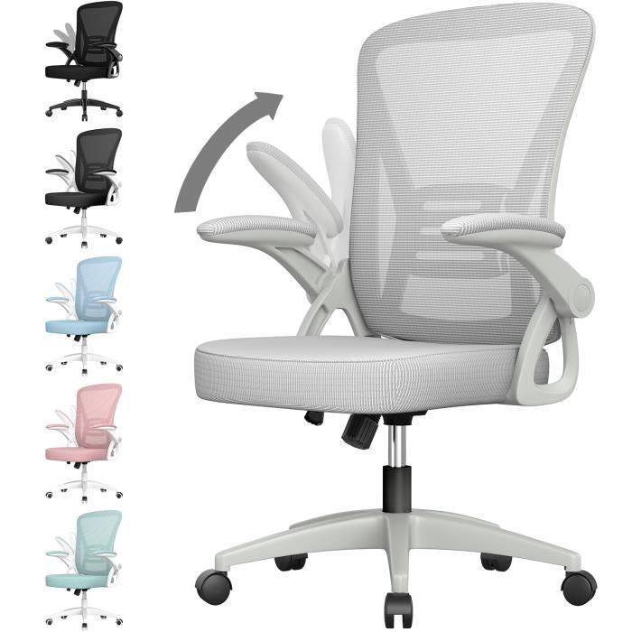 Silla de oficina giratoria 360° | Silla ergonómica | Altura y respaldo ajustables / Reposabrazos ajustables | Carga máxima 150 kg | Gris