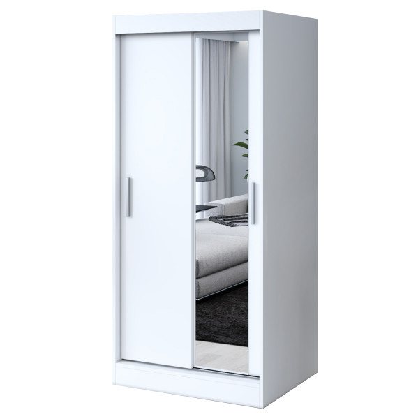Szafa przesuwna 1x Lustro  90x200 Hugo, Biały mat
