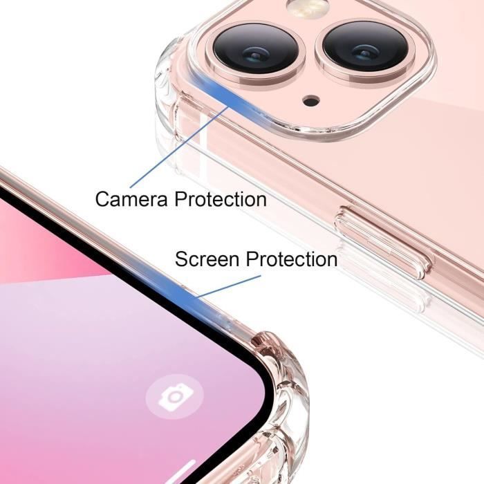 Coque pour iphone 14 et 2 vitres verre trempé + verre caméra Silicone transparent HD MASSILIA TECH