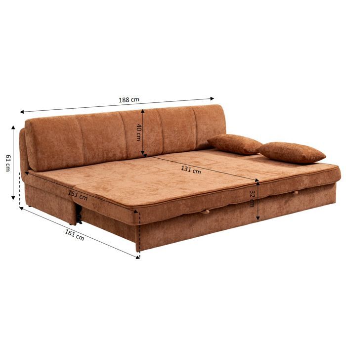Sofá convertible de 3 plazas LUMA en tejido de chenilla color terracota.