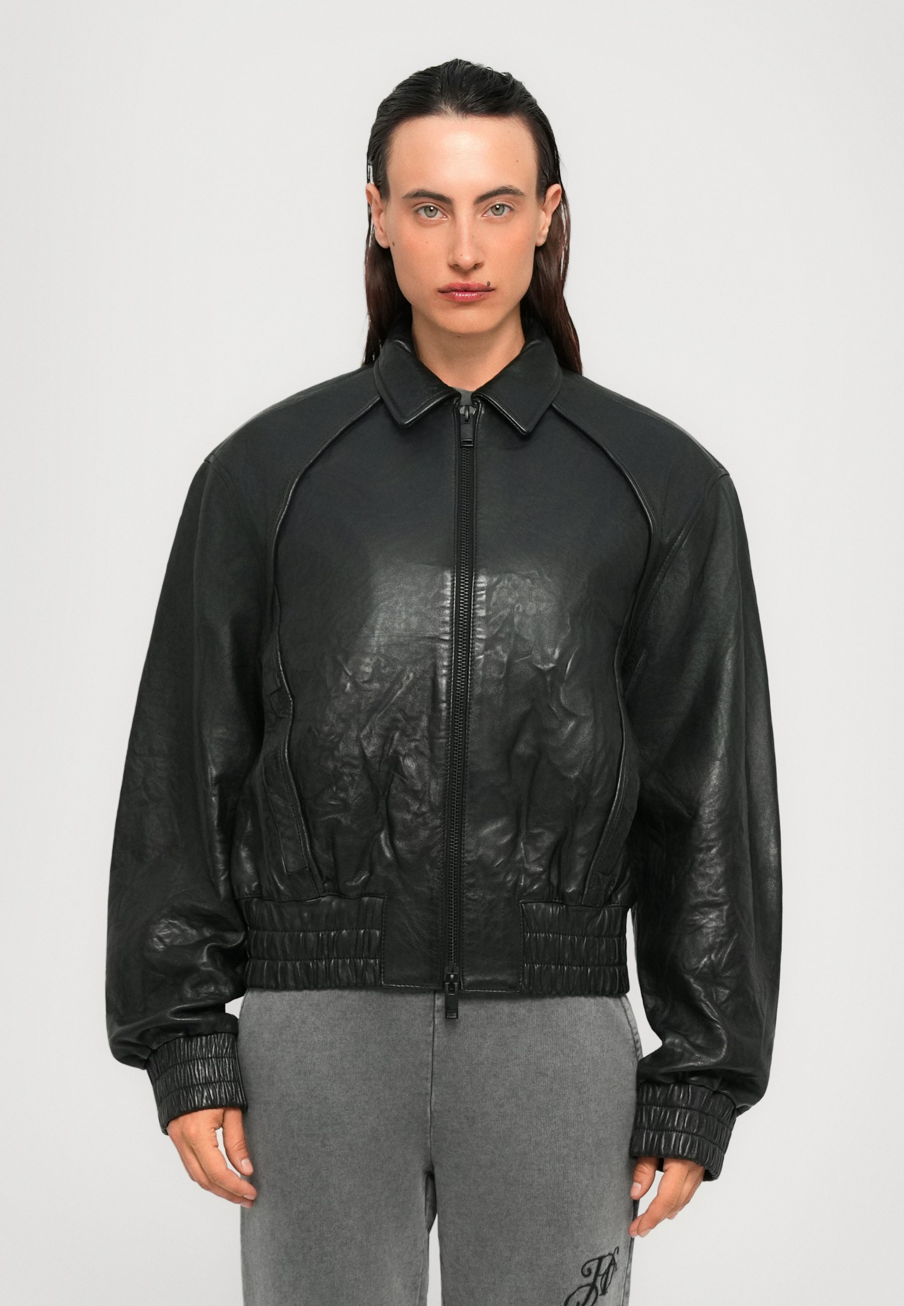 Han Kjøbenhavn CRUNCH BIKER JACKET - Leren jas - zwart