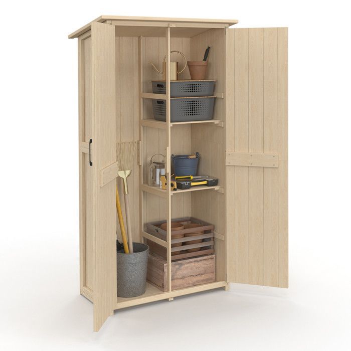 IDMARKET Houten tuinkast 90 x 50 x 160 cm met schuin dak, dubbele deur en planken