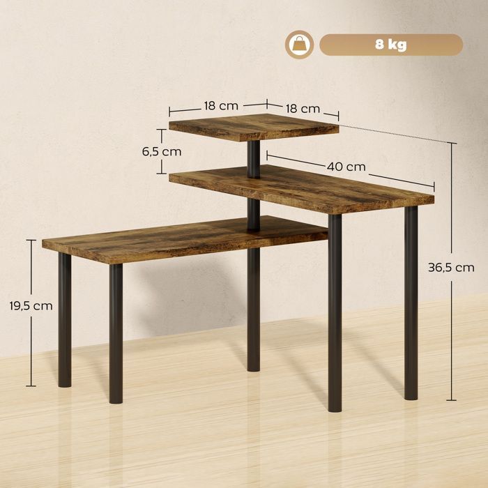 Estantería de cocina - HOMCOM - giratoria - 3 niveles - estructura metálica - 40 x 18 x 36,5 cm - marrón rústico