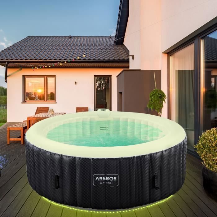Spa hinchable AREBOS | Hinchable automático | 208 cm | 6 personas | 130 chorros de masaje | 1000 litros | Spa y bienestar