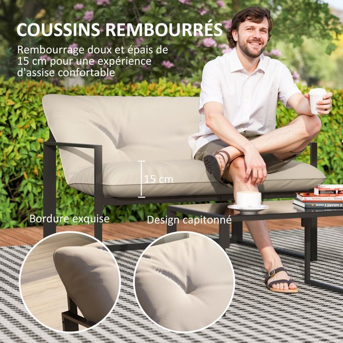 Outsunny - Conjunto de muebles de jardín - Acero - 114x70x67cm - Gris claro