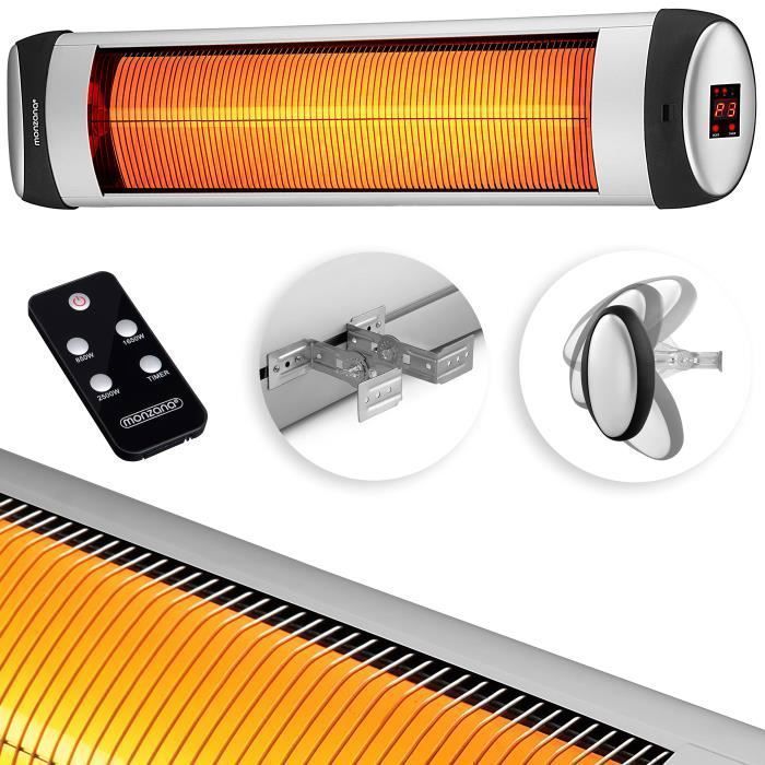 Chauffage radiant infrarouge argenté 2500 W avec télécommande Chauffage extérieur 3 puissances