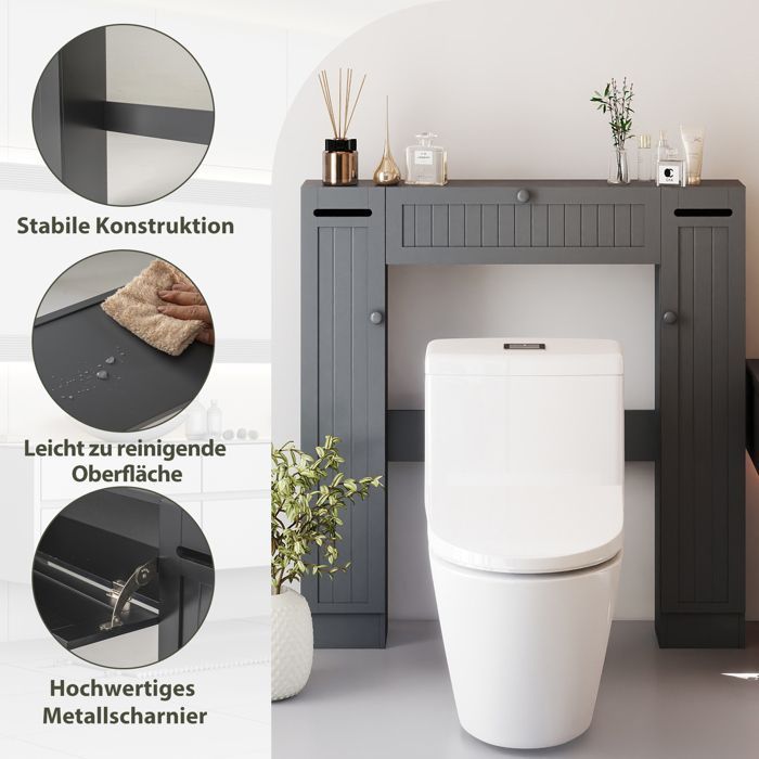 COSTWAY Bathroom Cabinet with Adjustable Shelves and Toilet Paper Holder, 89 x 19.5 x 99 cm, Grey