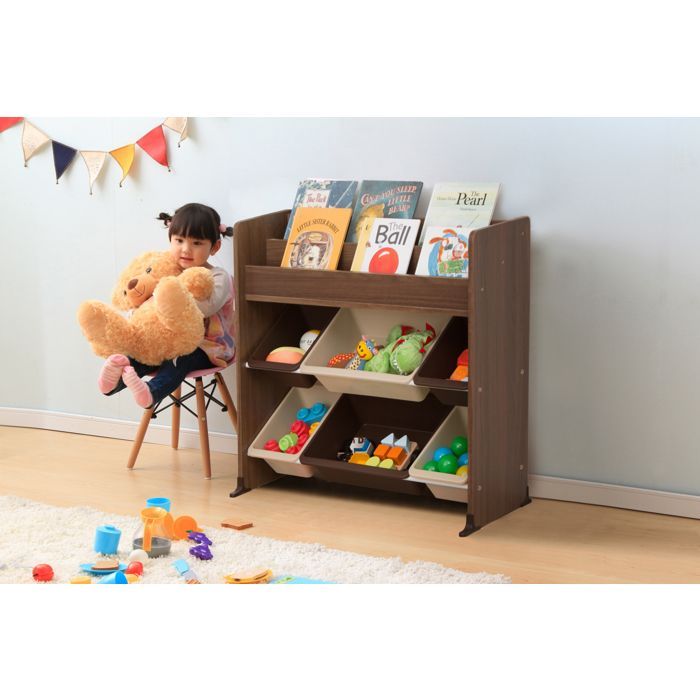 Iris Ohyama, Spielzeugregal, Möbel, Kinderbücherregal, 6 Schubladen -ETHR-26-Braun, B 34,7 x T 86,3 x H 79,8 cm