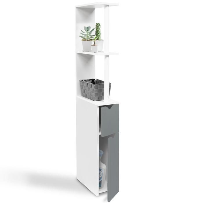 IDMARKET WILLY WC-Schrank mit Ablage, Holz, 2 Türen, weiß und grau