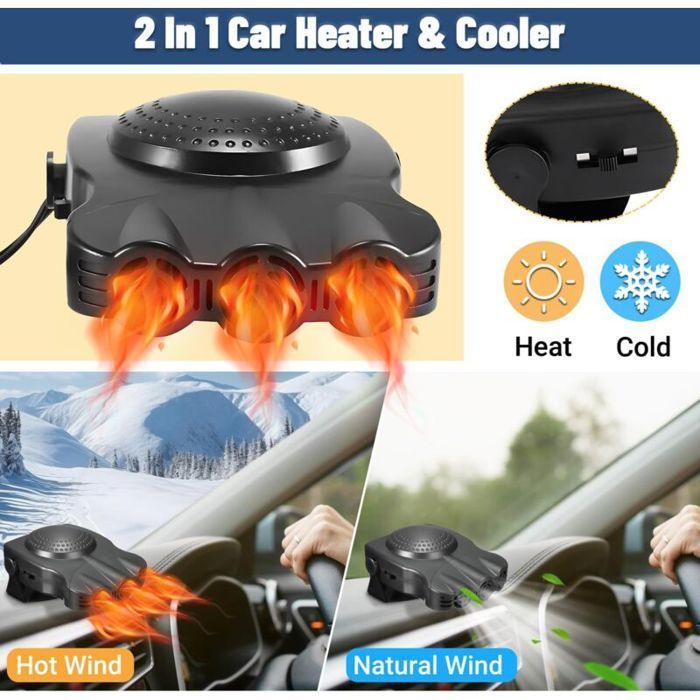 Calefactor para coche - GRANDE - 12V 200W - Ventilador antivaho - Negro - Universal