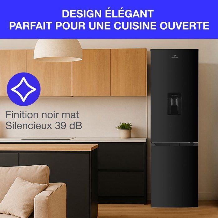 Refrigerador Continental Edison con congelador inferior - 251 L - Total No Frost - Negro - 54 cm de ancho x 180 cm de alto