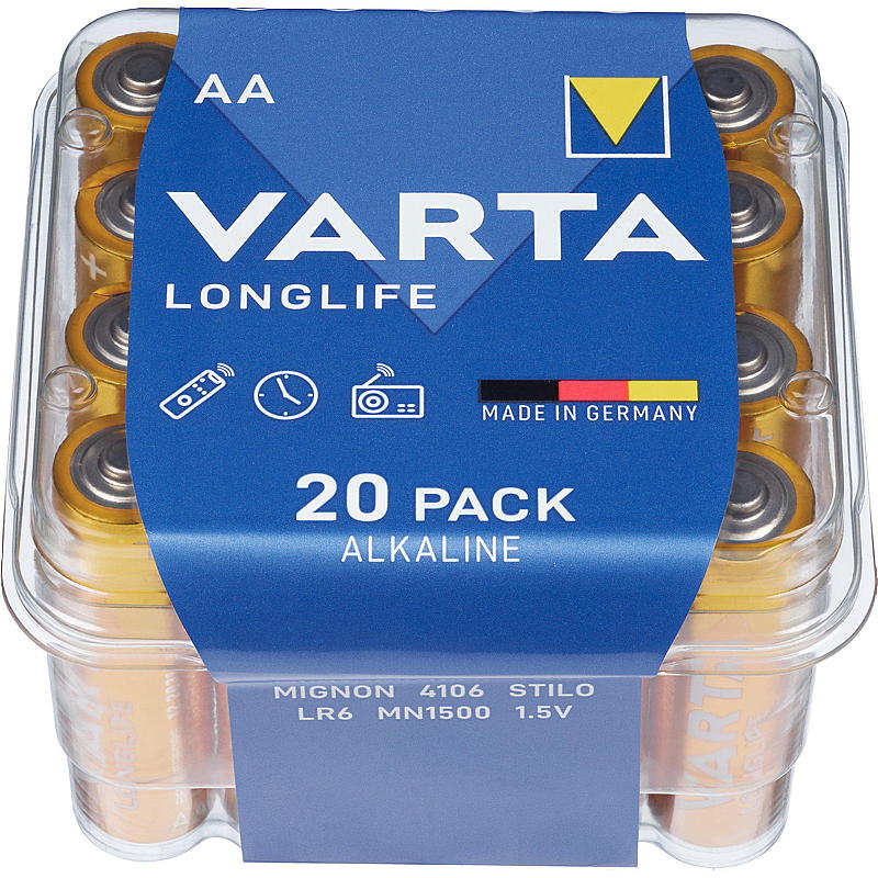 Batería Varta AA, paquete de 20, Varta de larga duración