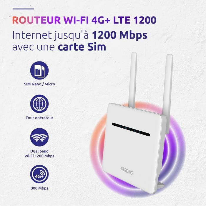 STRONG - Routeur Wifi 4G+ LTE - Jusqu'à 300 Mbps 4G/Wifi - 4 x RJ45 - Hotspot Mobile - Antennes détachables SMA - Facile à Installer