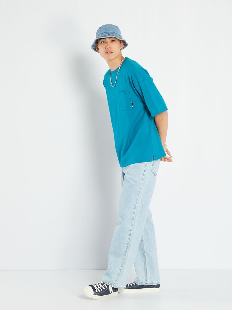 T-shirt met borstzak - BLAUW