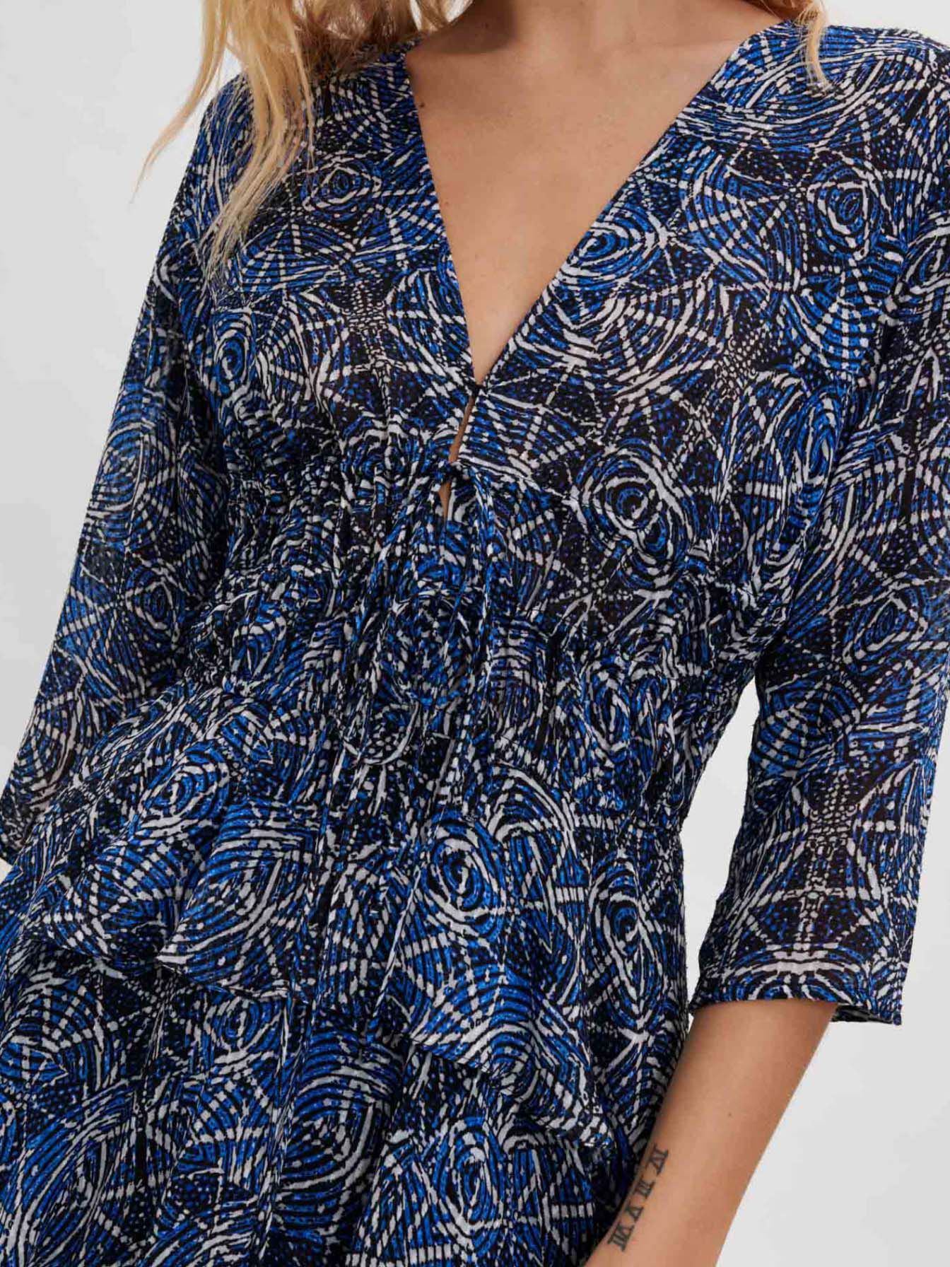 Rochie cu volane din viscoză-indigo