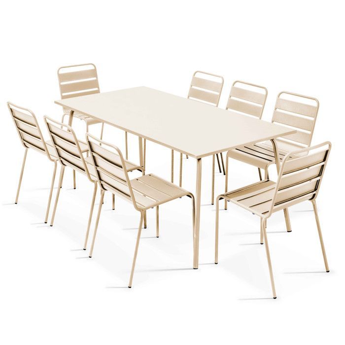 Conjunto de mesa e 8 cadeiras de jardim Palavas em metal cor marfim, Oviala