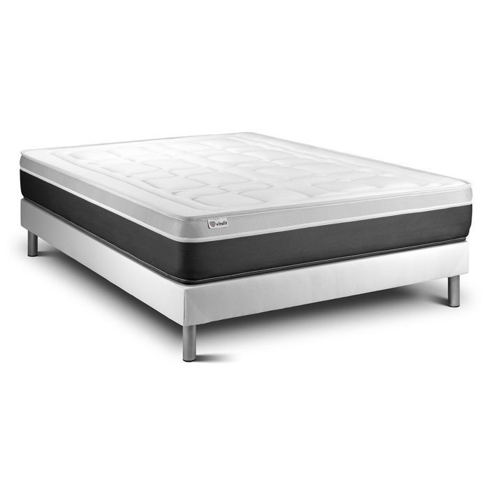 Conjunto de colchón y base de cama de 140x190 cm - Base de cama blanca (requiere montaje) - Vital Soft White