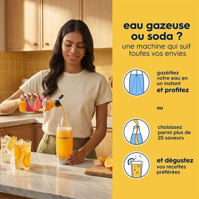 Machine à soda et eau pétillante SODASTREAM - TERRA Noire - 2 bouteilles compatible lave-vaisselle - 1 recharge de gaz 60L