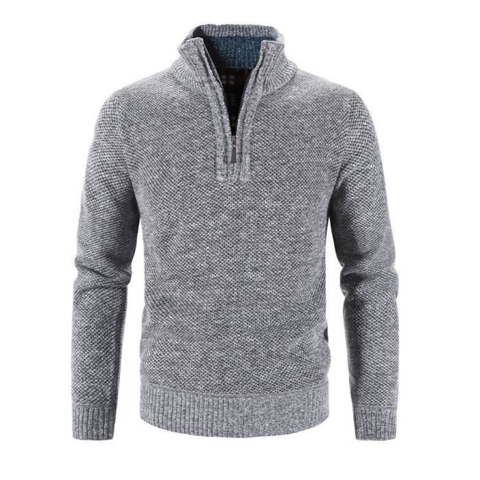 Jersey de punto con cremallera de 1/4 para hombre - FINDPITAYA - Gris - Cuello alto