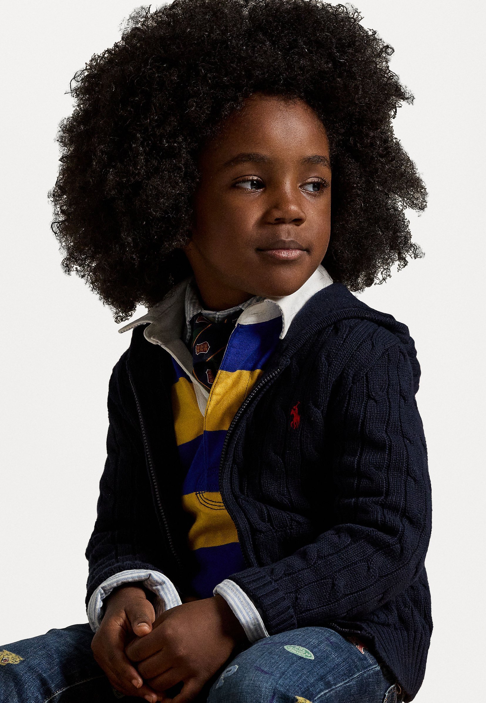 Polo Ralph Lauren Cardigan aus Baumwolle mit Zopfmuster und durchgehendem Reißverschluss – marineblau