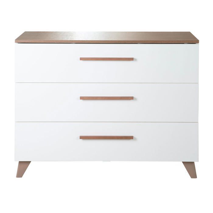 Chambre bébé duo : Lit évolutif 70 x 140 cm + commode à langer - OLE - ROBA - Chêne foncé / Blanc