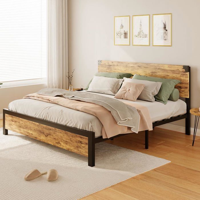 Estructura de cama king size - Garvee - 208x200x95 cm - Nueve patas de soporte - 12 listones acanalados - Soporta 318 kg