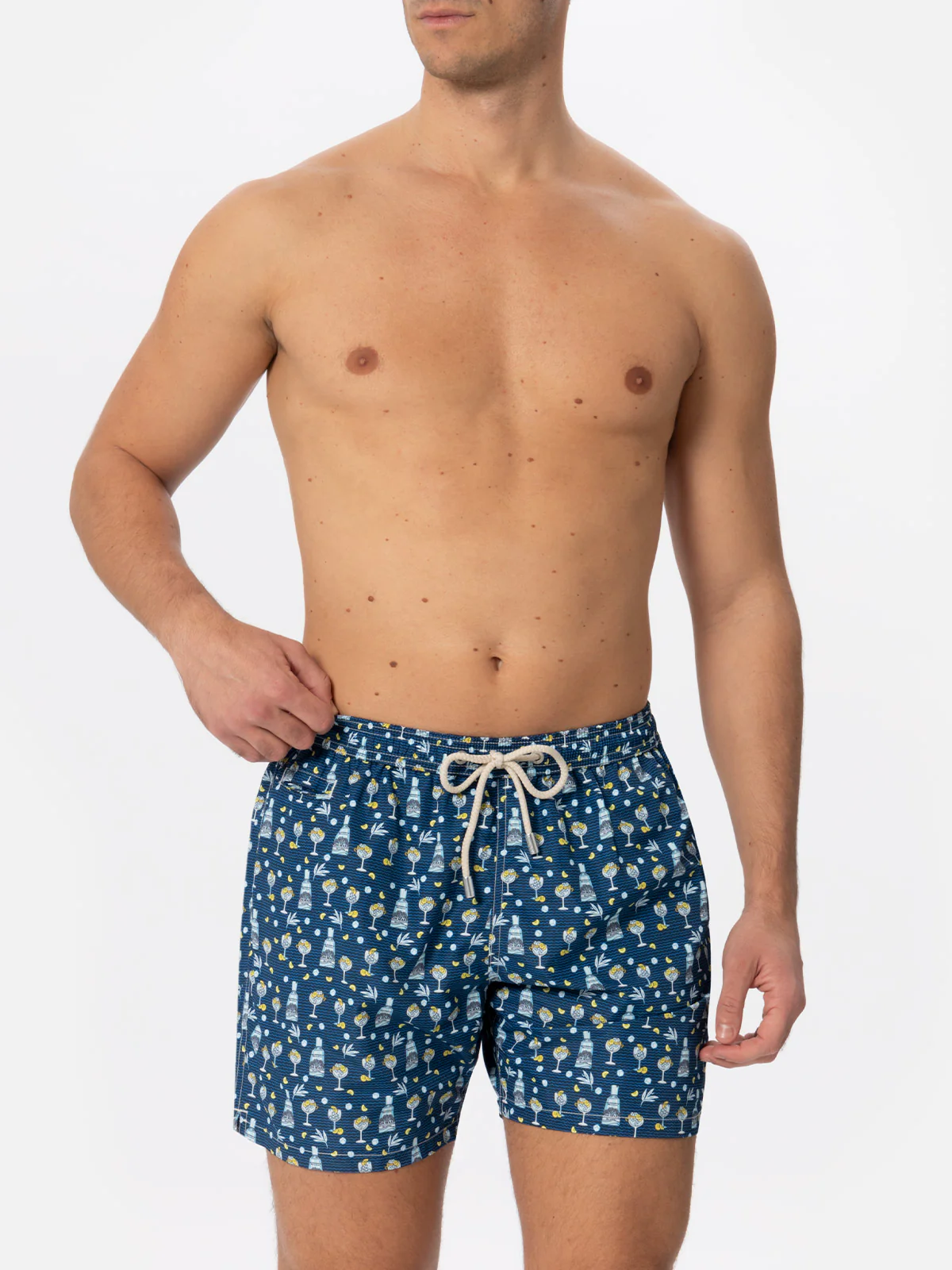 Man Classic Swim Shorts | Gin Mare All-Over Print Special Edition | Blue | Quick-Drying | Mid-Length | Elastic Waist | Drawstring | MC2 Saint Barth