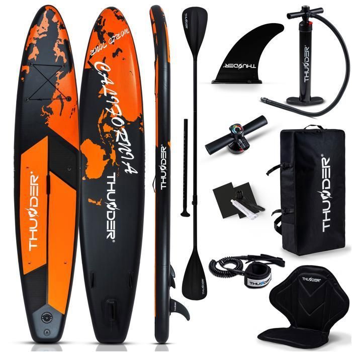 THUNDER® Tavola da Stand Up Paddle gonfiabile per touring | Accessorio completo | 365 cm | PVC | Stile EARTH | Arancione