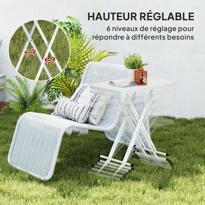 Table d'appoint - Outsunny - pliable - hauteur réglable sur 6 niveaux - pour patios et jardins - en HDPE - 76 x 50 x 74 cm - blanc