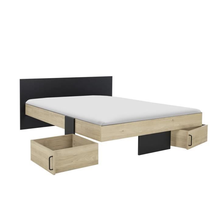 DIAGONE Adult bed with storage drawers - Chestnut and black - 160 x 200 - SWIVEL