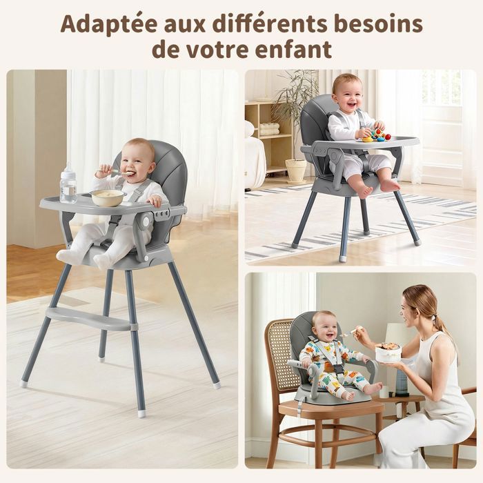 Trona infantil 3 en 1, trona convertible, asiento elevador, silla baja, cojín extraíble, para niños de hasta 36 meses.